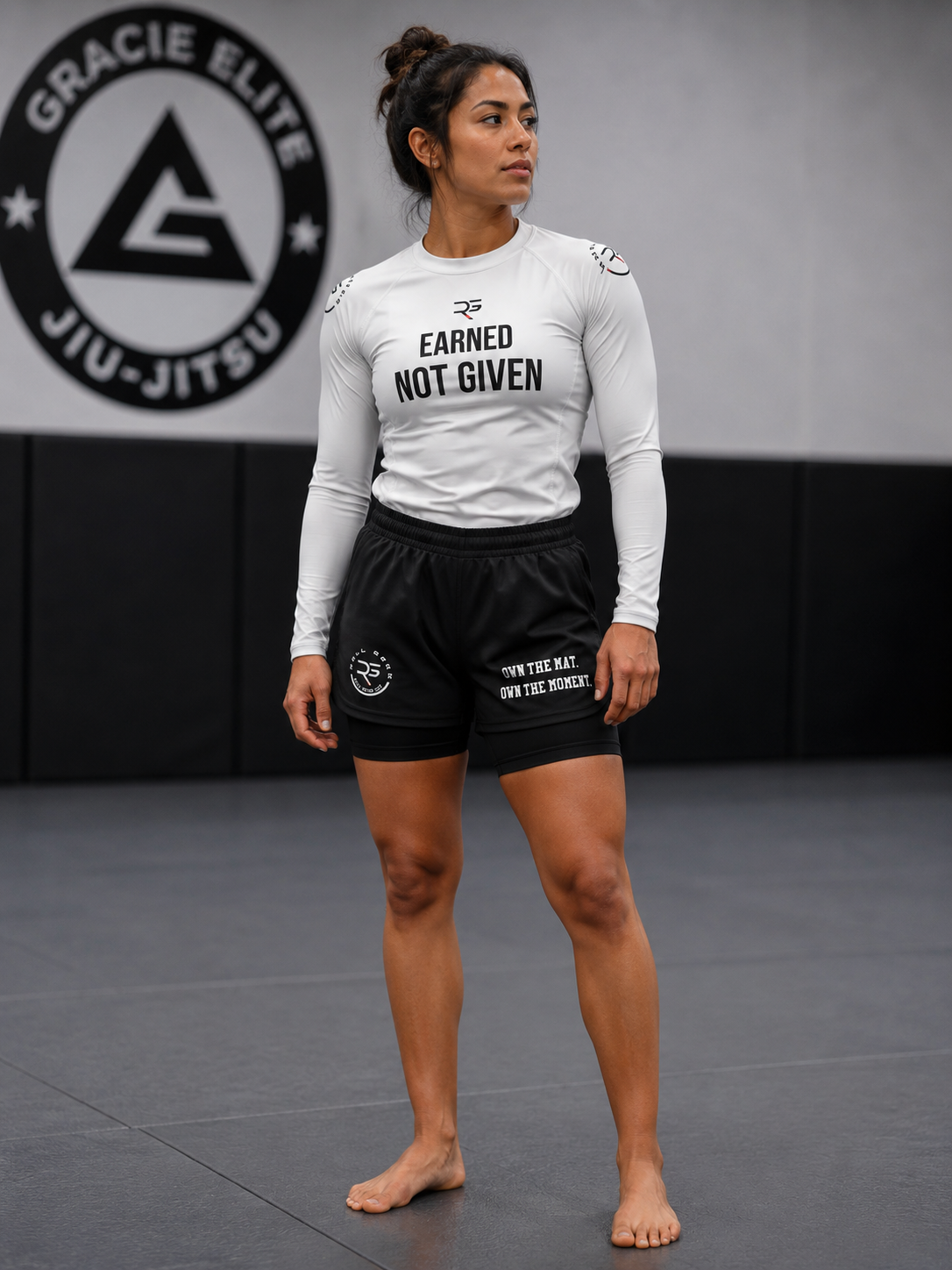 Roll Gear Excuses Don't Burn Calories Women's Long Sleeve Rash Guard - White, product photo.
