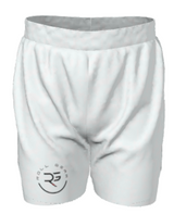 All-white BJJ training shorts with Roll Gear logo – minimalist 2-in-1 grappling shorts featuring a clean design, compression liner, and lightweight performance for no-gi training