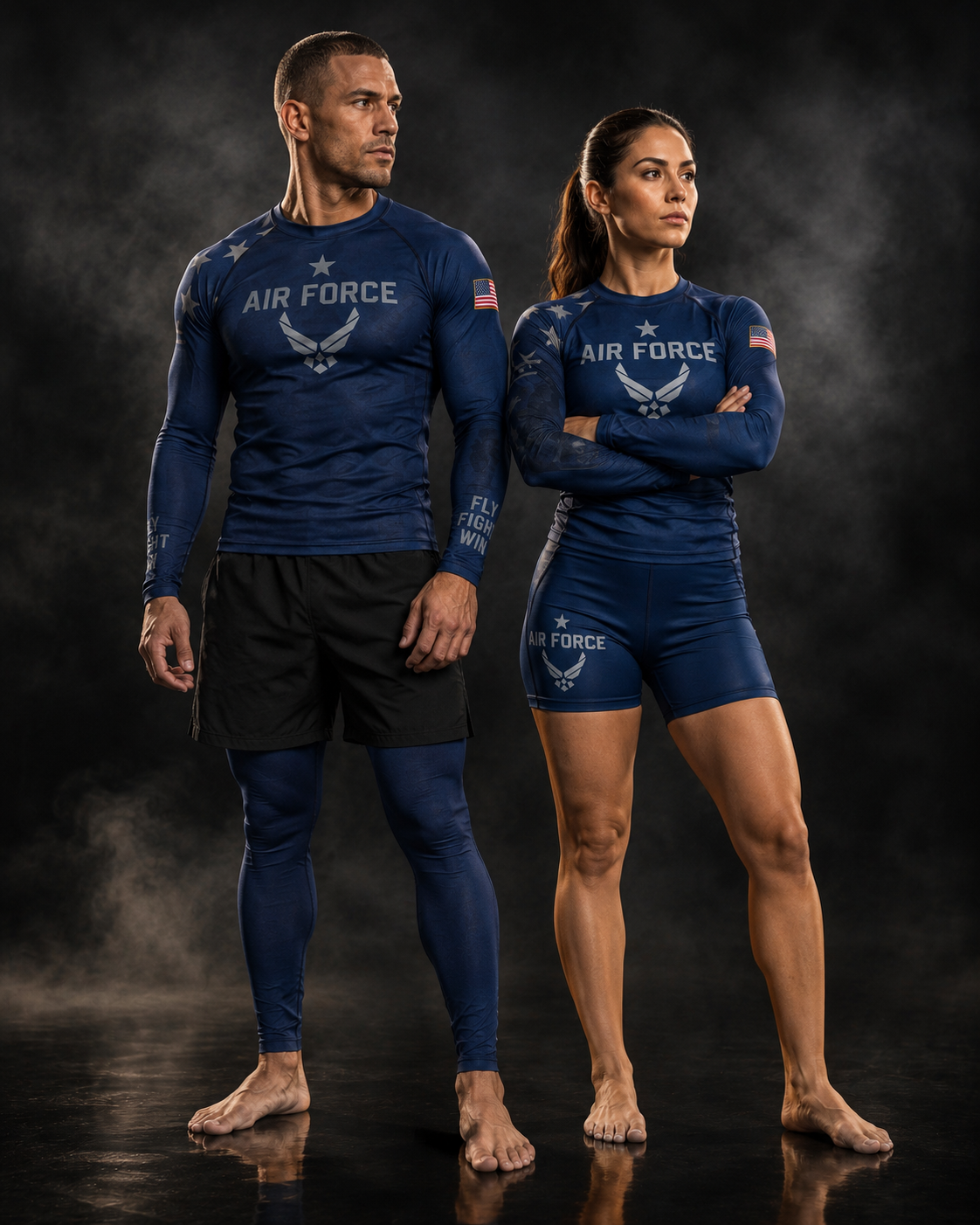 Roll Gear – Women's Air Force Military Rash Guard – Air Force Blue & Silver – Premium Compression Fit