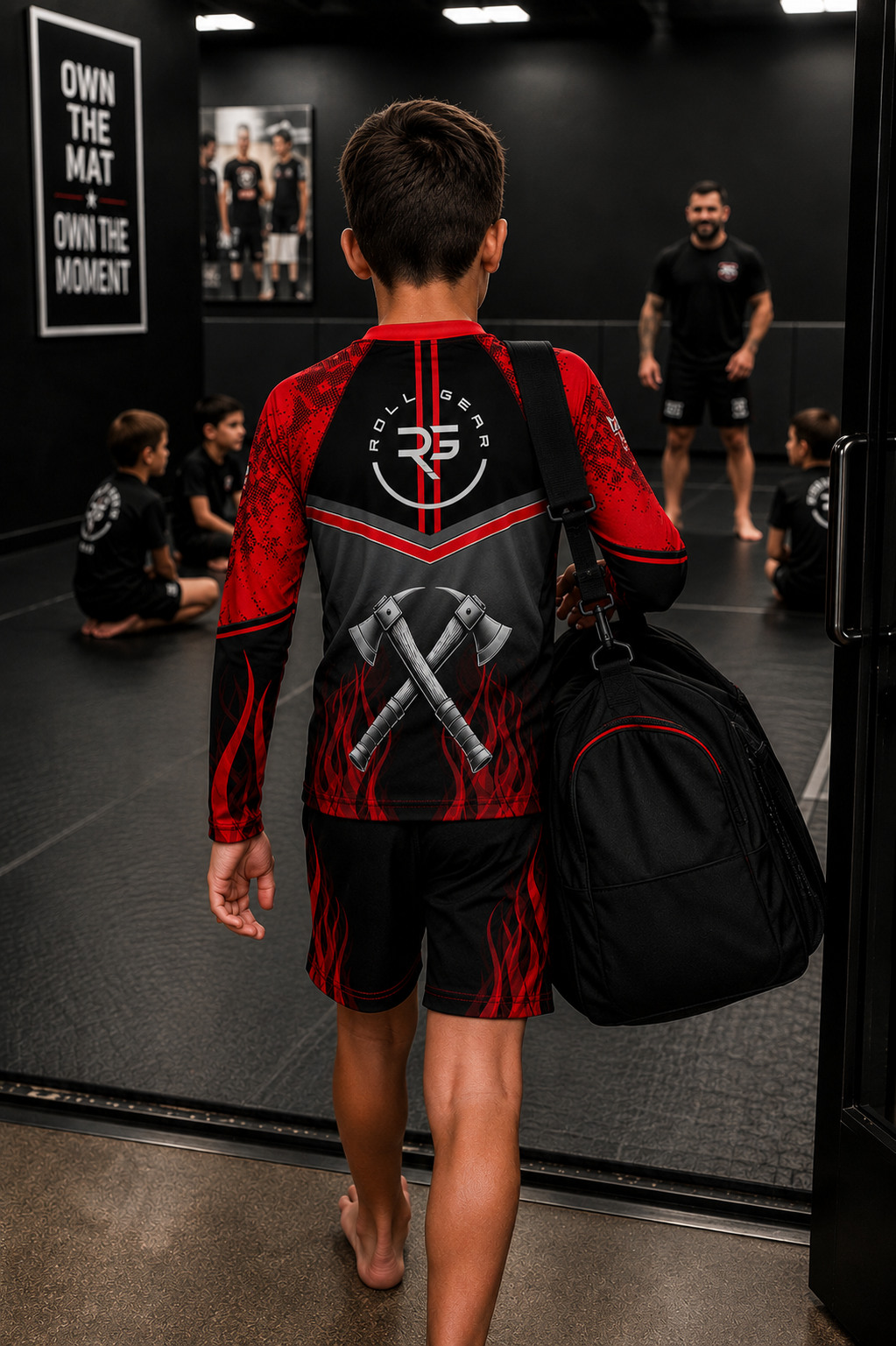 Roll Gear Kids Fire Department Edition Short Sleeve Rash Guard - Red, Black & Smoke Grey, product image 3.