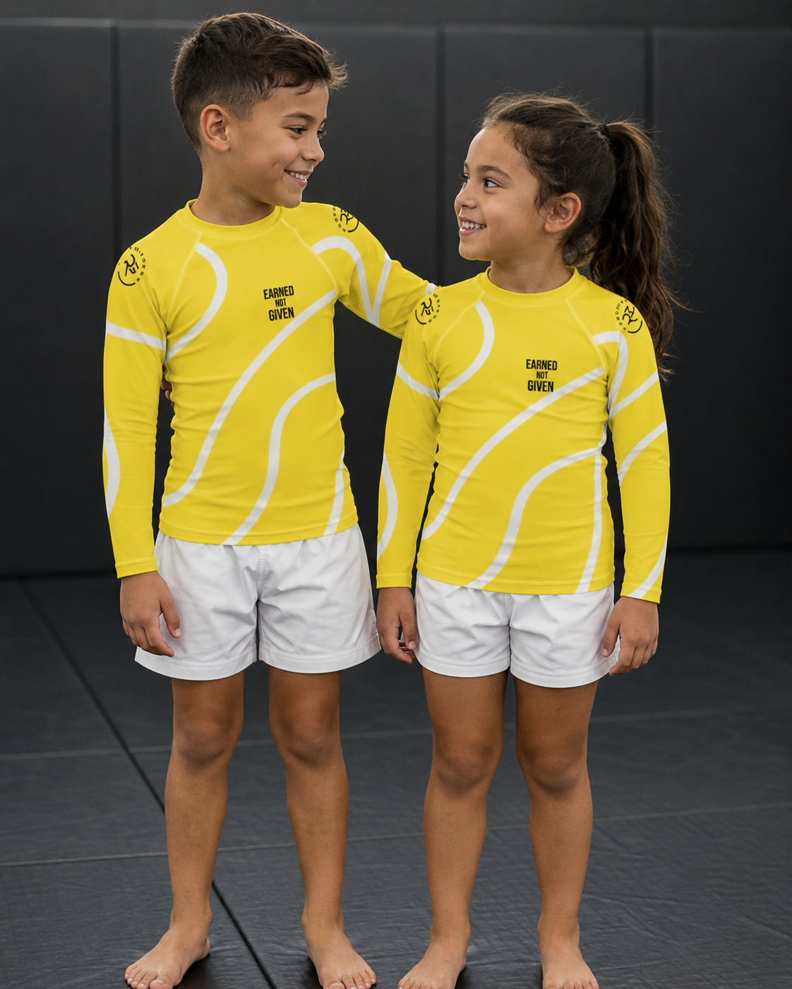 Roll Gear Yellow Swirl Rash Guard - Yellow/White, Kids, product photo.