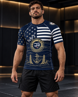 Rash guard militar de manga corta azul marino para hombre