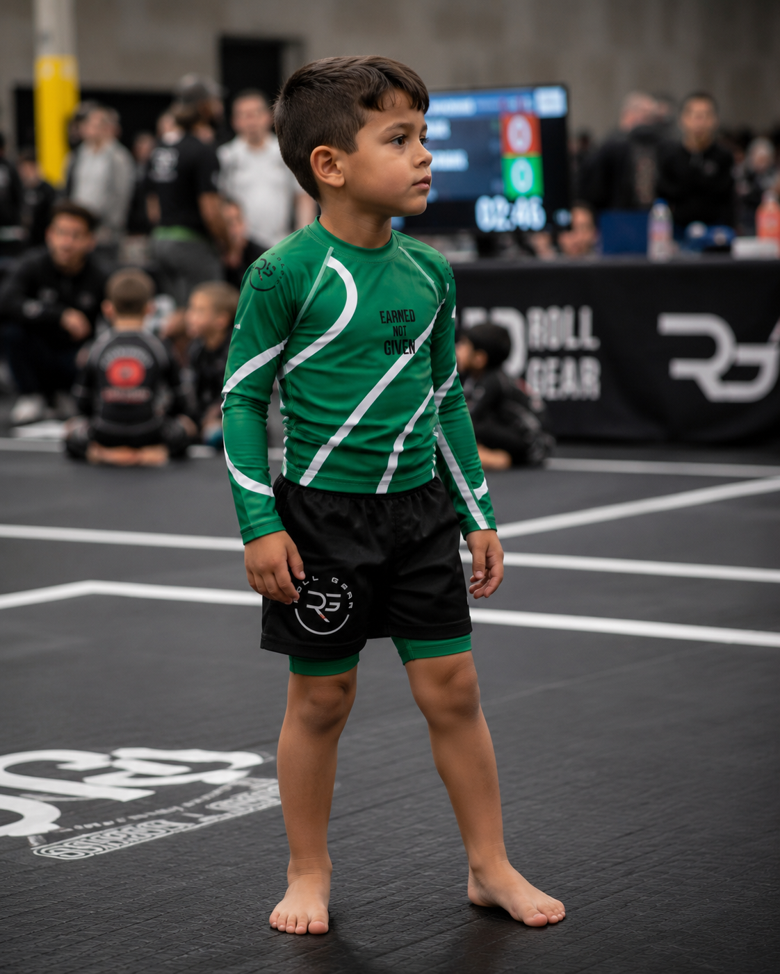 Roll Gear Kids Green Swirl Long Sleeve Rash Guard - Green/White, product photo.