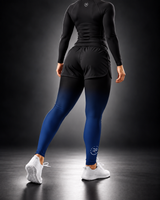 Roll Gear Blue Fade Training Spats – Blue/Black – Women's, lower-body back view with sneakers.