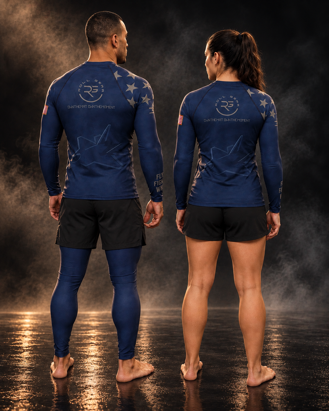 Roll Gear – Women's Air Force Military Rash Guard – Air Force Blue & Silver – Premium Compression Fit