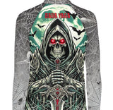 Roll Gear Custom Rash Guard – back view of a sample "Baba Yaga" sublimated design, example for design-your-own BJJ/MMA rash guards.
