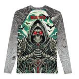 Roll Gear Custom Short Sleeve Rash Guard – back view of a sample "Baba Yaga" sublimated design, example for design-your-own BJJ/MMA rash guards.