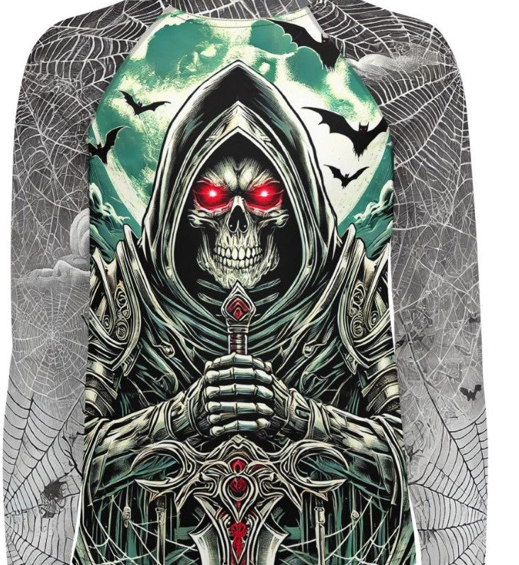 Roll Gear Custom Rash Guard – front view of a sample "Baba Yaga" sublimated design, example for design-your-own BJJ/MMA rash guards.
