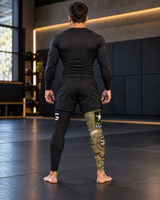 Roll Gear Men's Army Compression Spats – Black Camo, back view on a man.