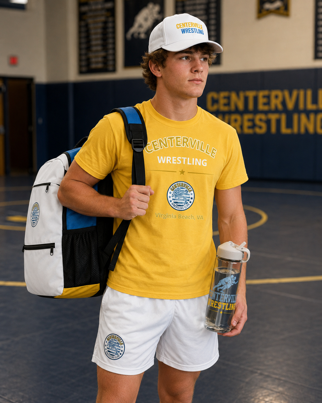Centerville Wrestling Mesh Training Shorts, lifestyle photo.
