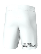 Roll Gear Youth All-White BJJ Grappling Shorts, back view.