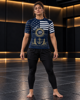 Rash guard militar de manga corta azul marino para hombre