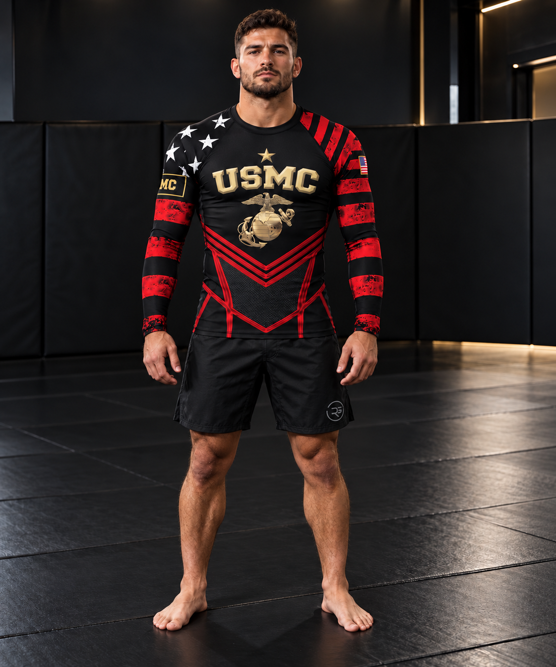 Men's Marines Dress Blues BJJ Rash Guard – USMC Black, Red & Gold