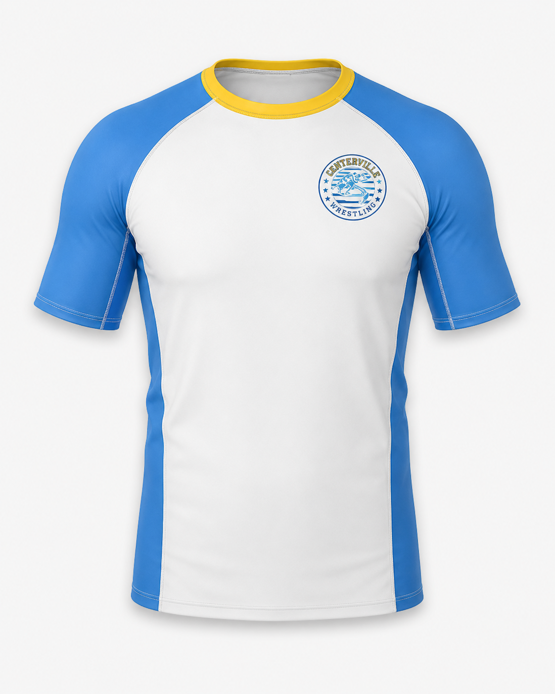 Centerville Wrestling Short Sleeve Rash Guard, product photo.