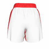 Roll Gear Own the Mat BJJ Fight Shorts – Red & White, flat back view.