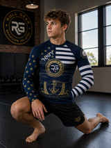 Roll Gear Youth Navy Military Long Sleeve Rash Guard - Navy & Gold, product image 1.