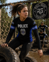 Roll Gear Women's Police Edition Rash Guard - Black & Thin Blue Line, product view.