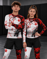 Roll Gear Shadow Dragon Warrior Spats – White & Crimson – Youth, teen boy and girl in the spats and matching rash guards.