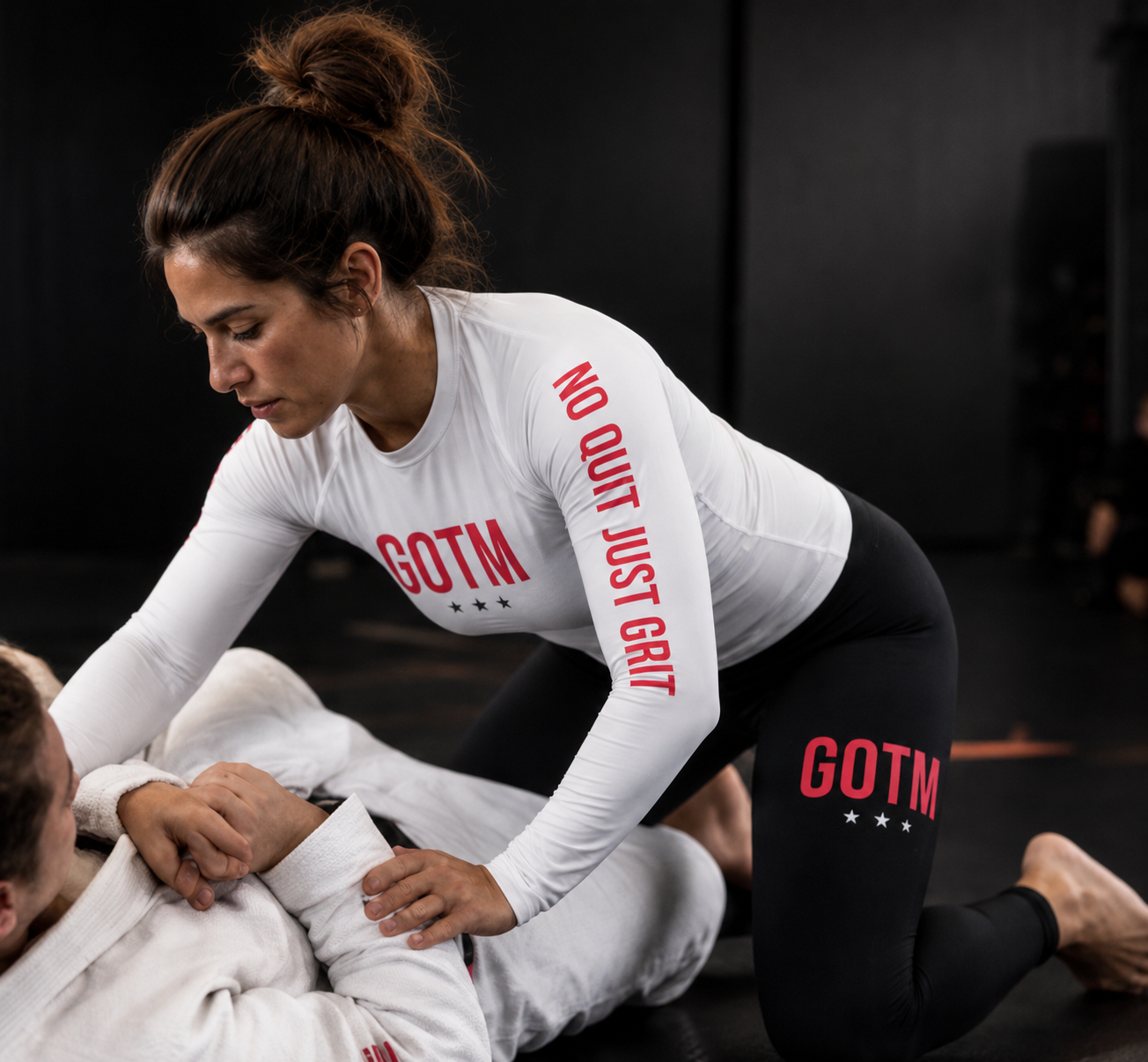 Roll Gear Women's Girls on the Mat BJJ Rash Guard - White Edition, product image 3.
