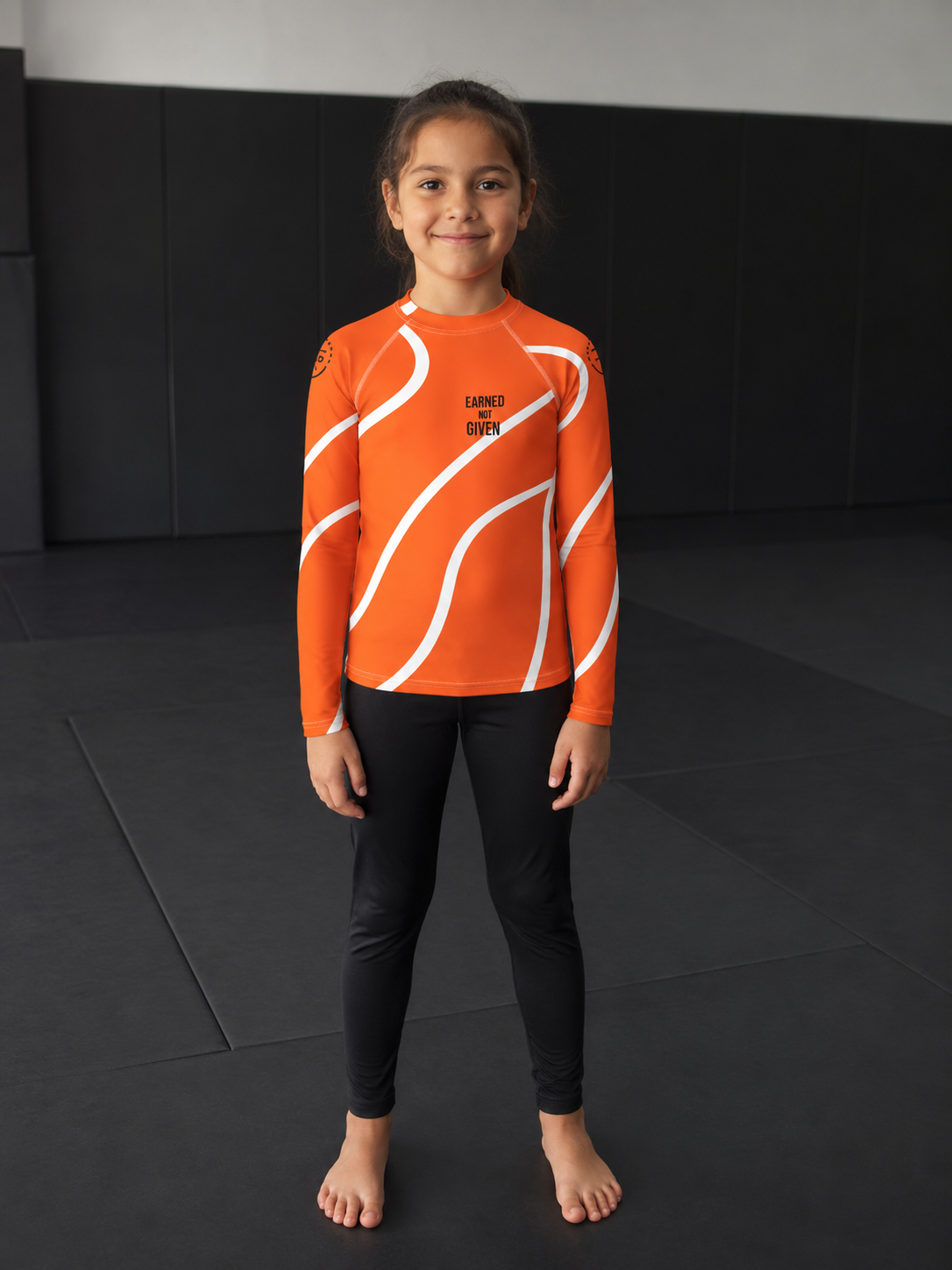 Roll Gear Orange Swirl Rash Guard - Orange/White, Kids, lifestyle photo.