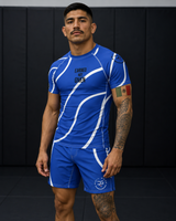 Roll Gear Blue Swirl Short Sleeve Rash Guard - Blue/White, Adult Unisex, product image 1.