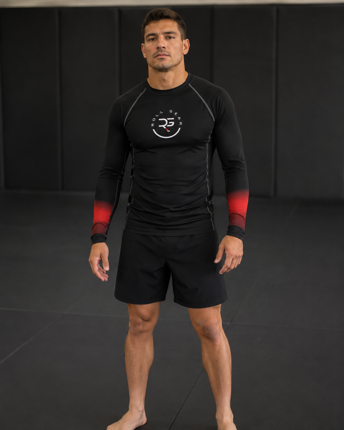 Roll Gear Black Fade Long Sleeve Rash Guard - Black, Men's, product photo.