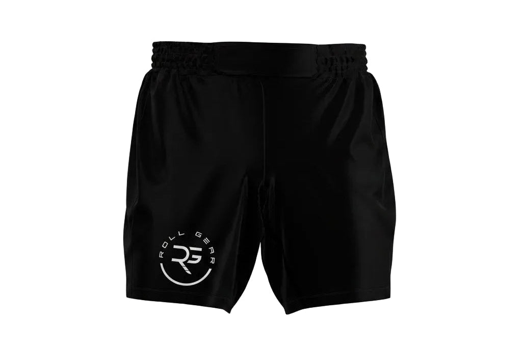 Roll Gear Men's Black BJJ Grappling Shorts – IBJJF-compliant no-gi shorts with premium 4-way stretch fabric.