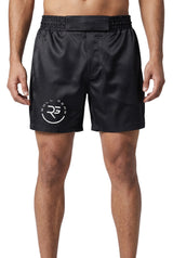 Roll Gear Men's Black BJJ Grappling Shorts – IBJJF-compliant no-gi shorts with premium 4-way stretch, shown on a virtual model.