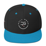 Roll Gear light blue snapback hat – front view, high-profile fit with flat brim and embroidered logo