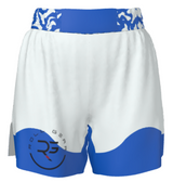 Roll Gear Ranked Grappling Shorts – White/Blue, front view.