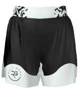 Roll Gear Ranked Grappling Shorts – White/Black, front view.