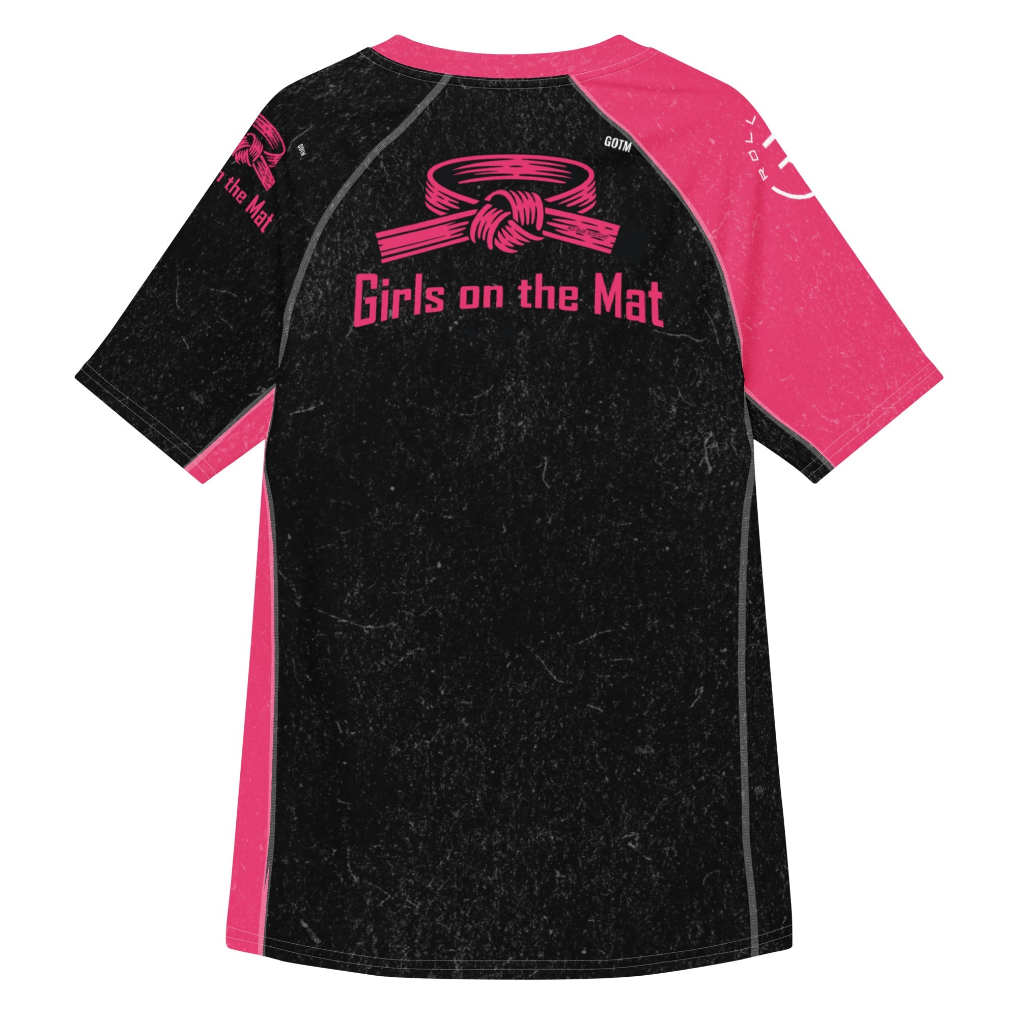 Roll Gear Tap Hype Pink Edition Short-Sleeve BJJ Rash Guard, back view, additional angle.