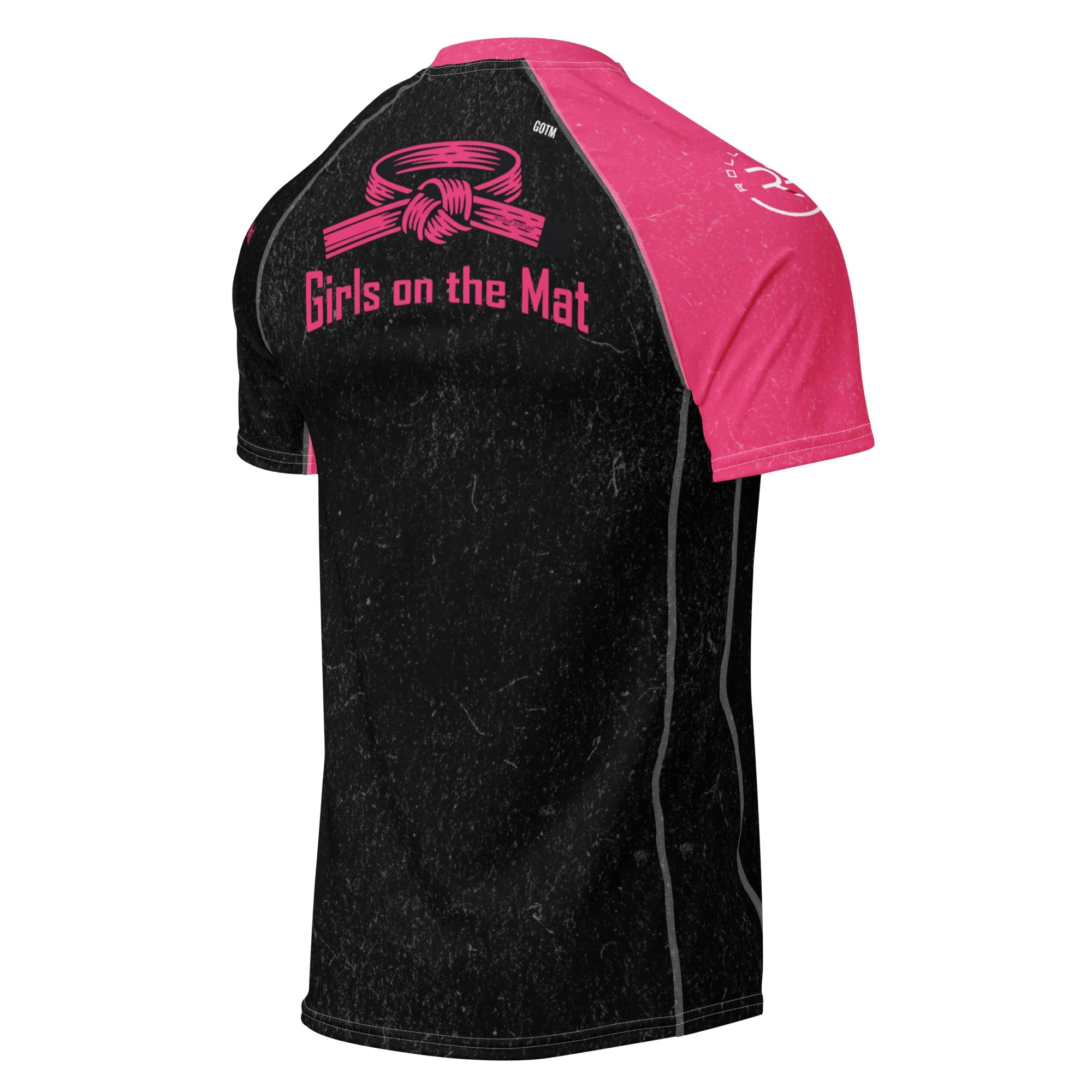 Roll Gear Tap Hype Pink Edition Short-Sleeve BJJ Rash Guard, back view.