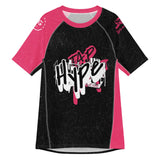 Roll Gear Tap Hype Pink Edition Short-Sleeve BJJ Rash Guard, front view, additional angle.