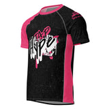Roll Gear Tap Hype Pink Edition Short-Sleeve BJJ Rash Guard, front view.