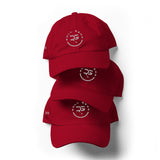 Roll Gear red dad hat – front view, low-profile curved visor
