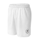 Roll Gear Mesh Shorts – All White – Unisex, flat front view, Roll Gear logo.