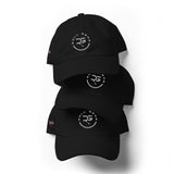 Roll Gear black dad hat – front view, embroidered logo visible