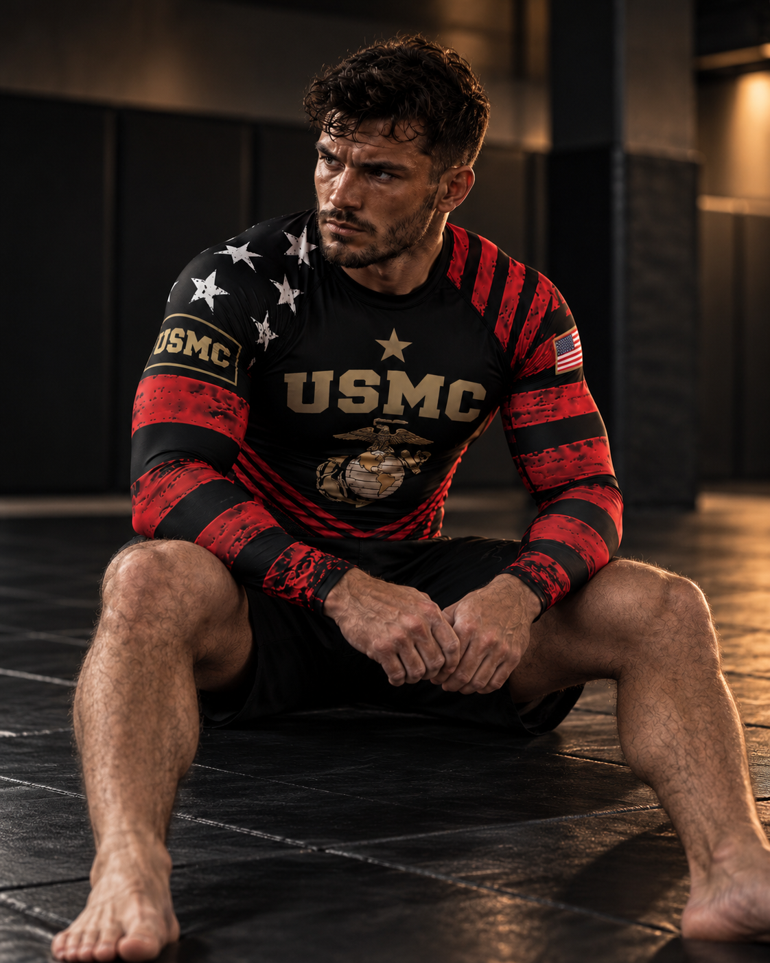 Men's Marines Dress Blues BJJ Rash Guard – USMC Black, Red & Gold