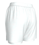 Back view of women’s white ranked BJJ shorts featuring wave pattern and Roll Gear branding – performance 2-in-1 shorts built for no-gi Brazilian Jiu-Jitsu training
