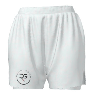 Women’s white BJJ ranked 2-in-1 shorts with wave design and Roll Gear logo – lightweight, compression-lined grappling shorts designed for comfort, movement, and belt rank recognition