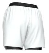 Back view of women’s black ranked BJJ shorts featuring wave detailing and Roll Gear branding – durable 2-in-1 shorts built for advanced female Brazilian Jiu-Jitsu practitioners
