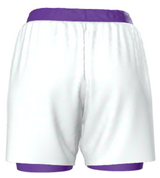 Back view of women’s purple ranked BJJ shorts featuring wave detail and Roll Gear branding – durable 2-in-1 no-gi training shorts for advanced female grapplers