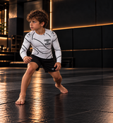 White Swirl Long Sleeve Rash Guard – White/Black – Kids | Roll Gear