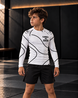 White Swirl Long Sleeve Rash Guard – White/Black – Kids | Roll Gear