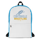 Roll Gear Centerville Wrestling Team Backpack - White, front view.