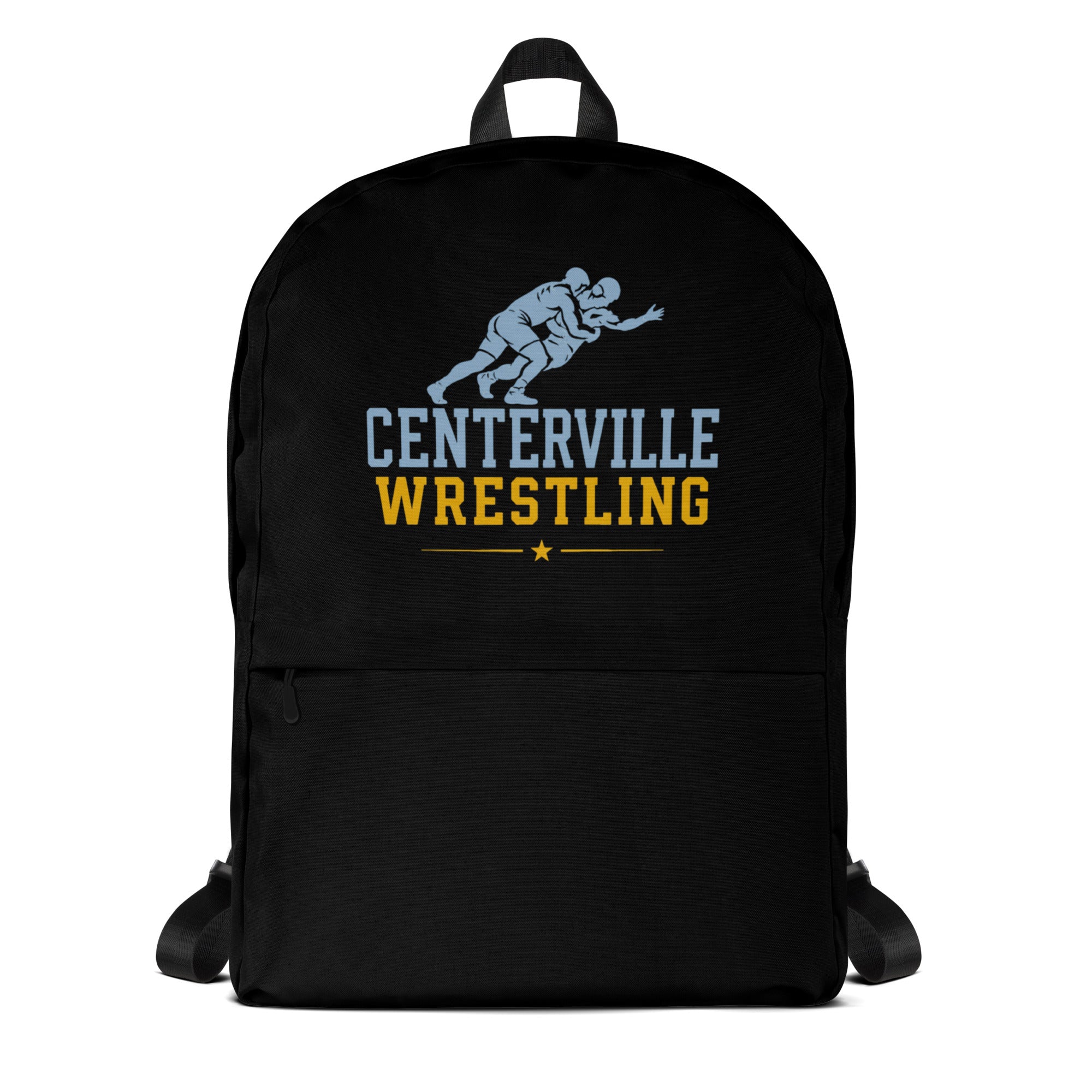 Roll Gear Centerville Wrestling Team Backpack - Black, front view.