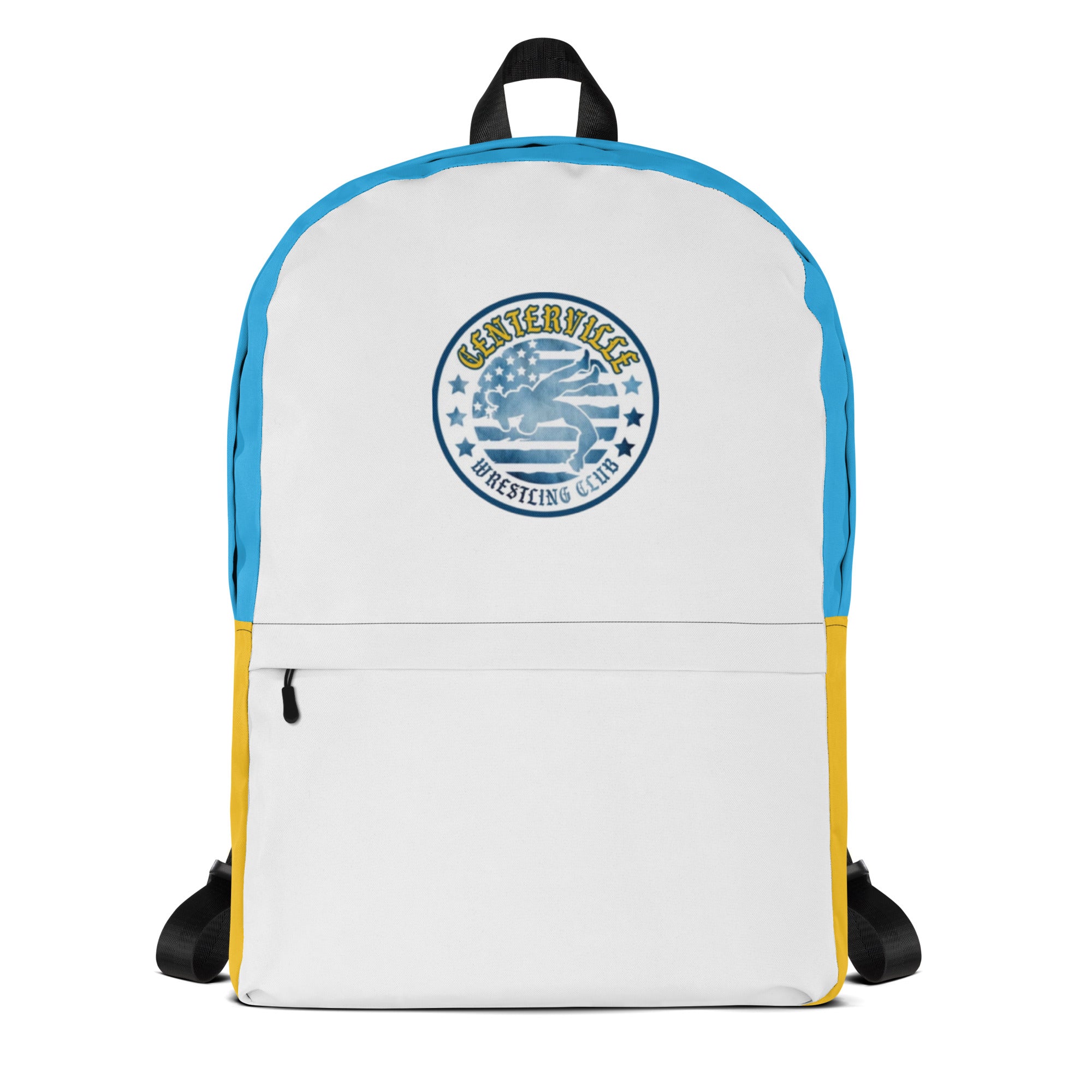 Roll Gear Centerville Wrestling Team Backpack - White, Crest Logo, front view.