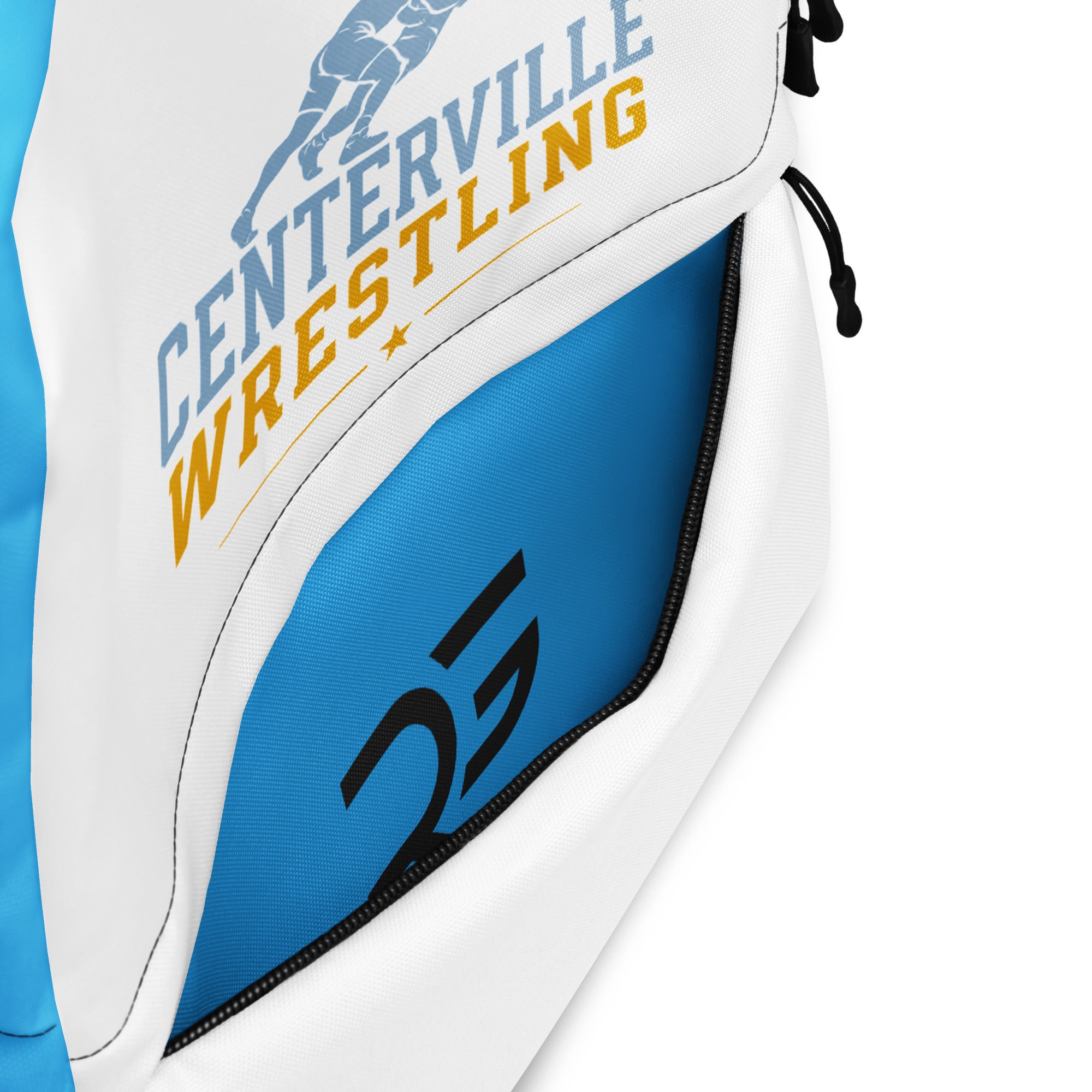 Centerville Wrestling Team Backpack, detail view.