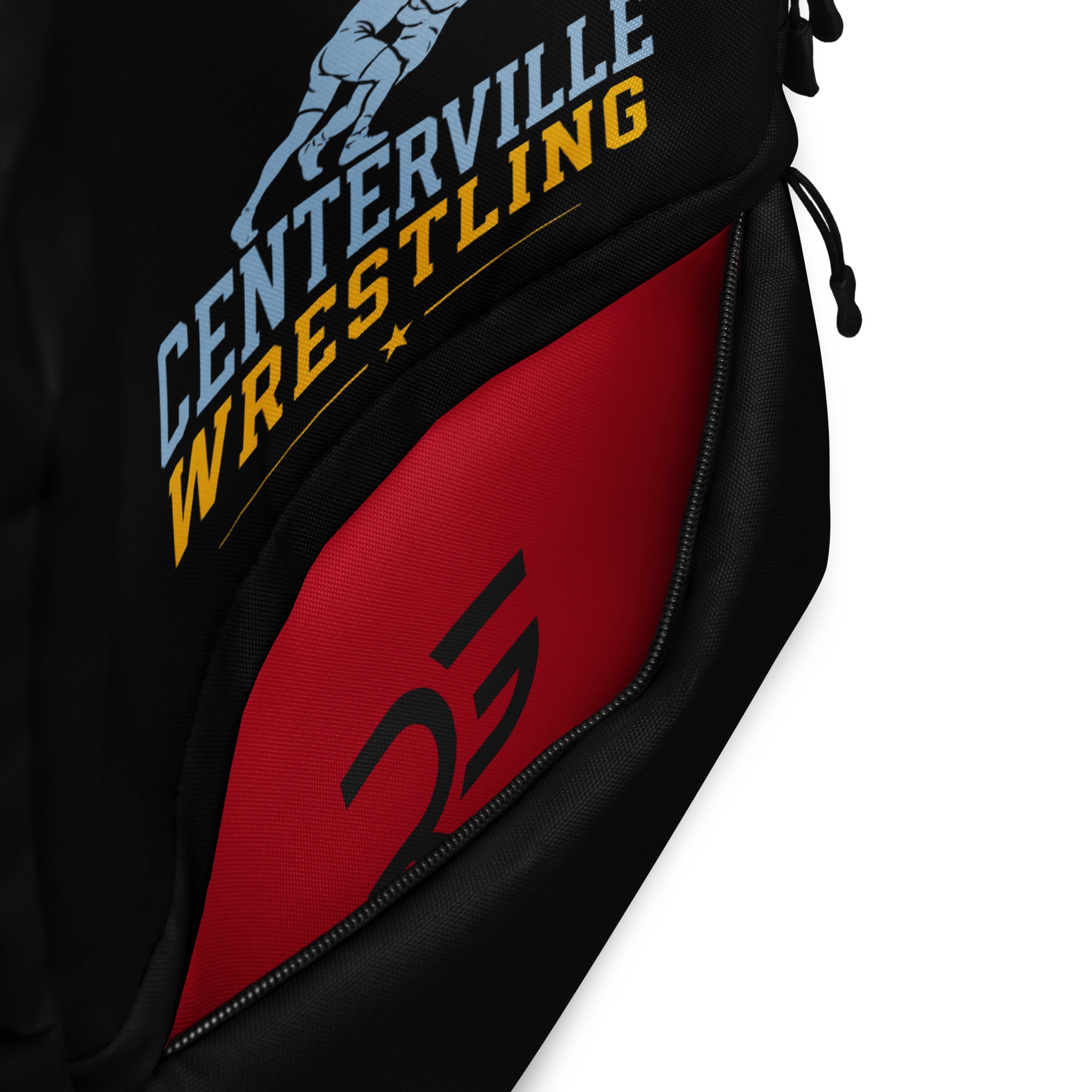 Centerville Wrestling Team Backpack, detail view.